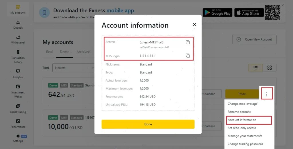 account information server login metatrader