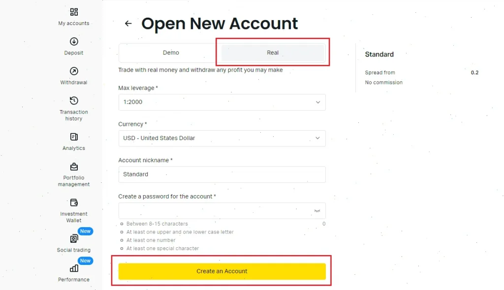 exness open new account real