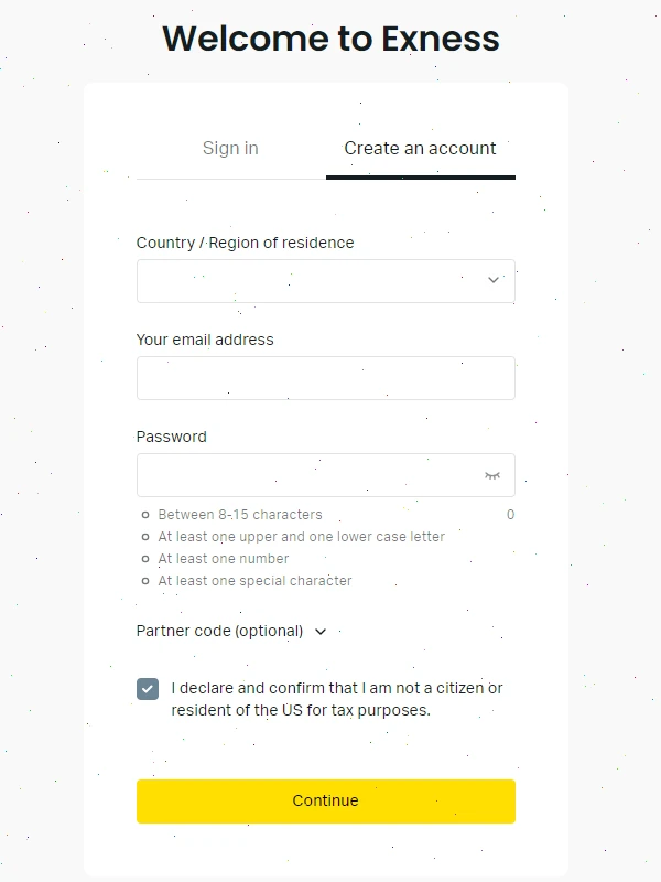exness registration