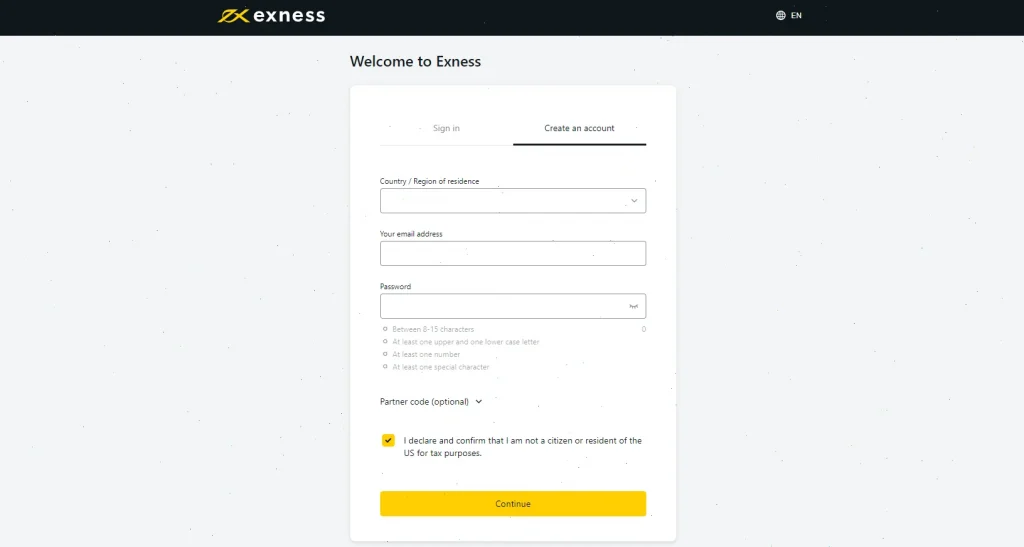 exness registration